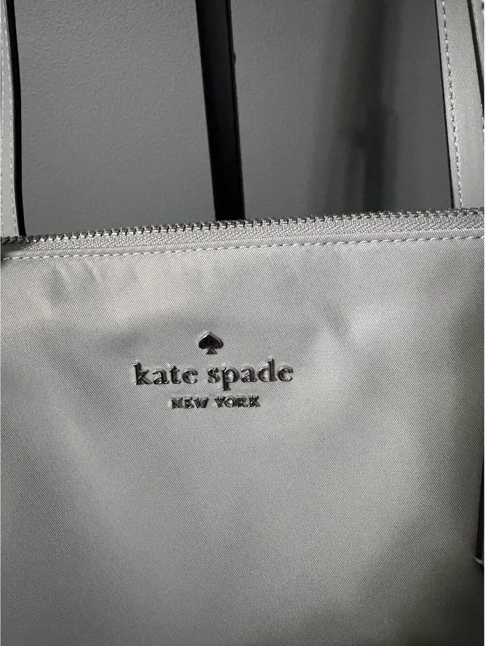Kate Spade New York Chelsea Large Nylon Zip Top Tote Bag – Light Silver/Grey